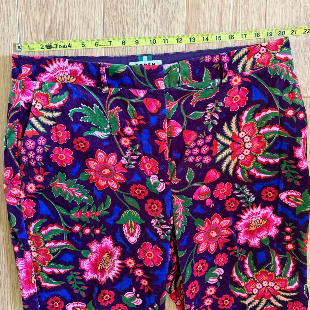 Boden Kew Velvet Richmond Pants Trousers 20-22R Purple Floral Botanical Holiday - Picture 4 of 10